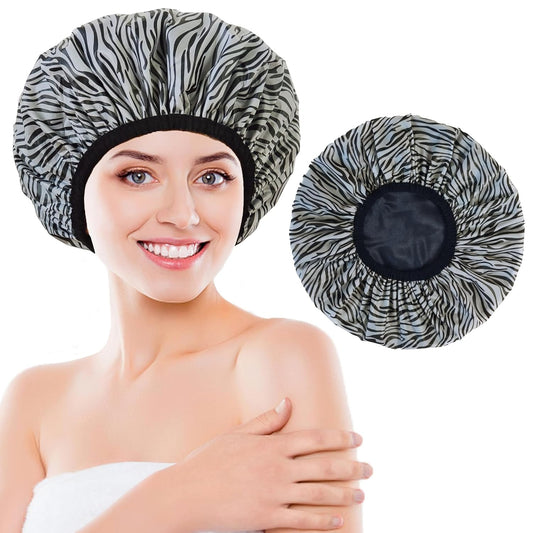 Shower Cap for Women, Shower Caps Reusable Waterproof, Large Plastic Satin Lined Shower Cap for Braids Long Hair