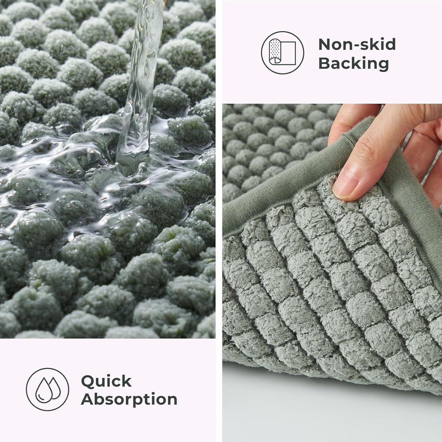 FRESHMINT Thick Chunky Chenille Bathroom Rug, 17"x24", Non Slip Bath Mat, Soft Bathroom Decor, Cute Shower Mat, Water Absorbent, Washable, Sage Green