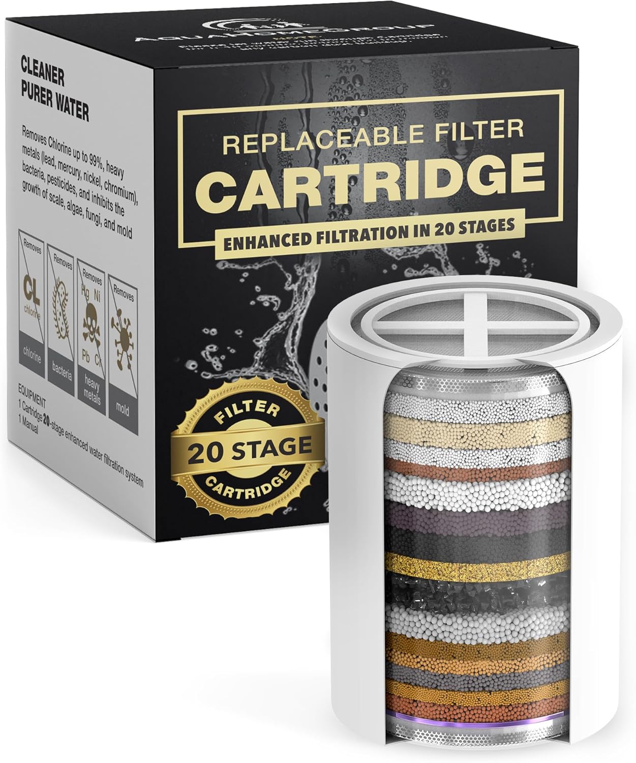 AquaHomeGroup 20 - Stage Replacement Premium Filter Cartridge (No Housing), Compatible with Any Shower Filter of Similar Design 15 and 20 stages