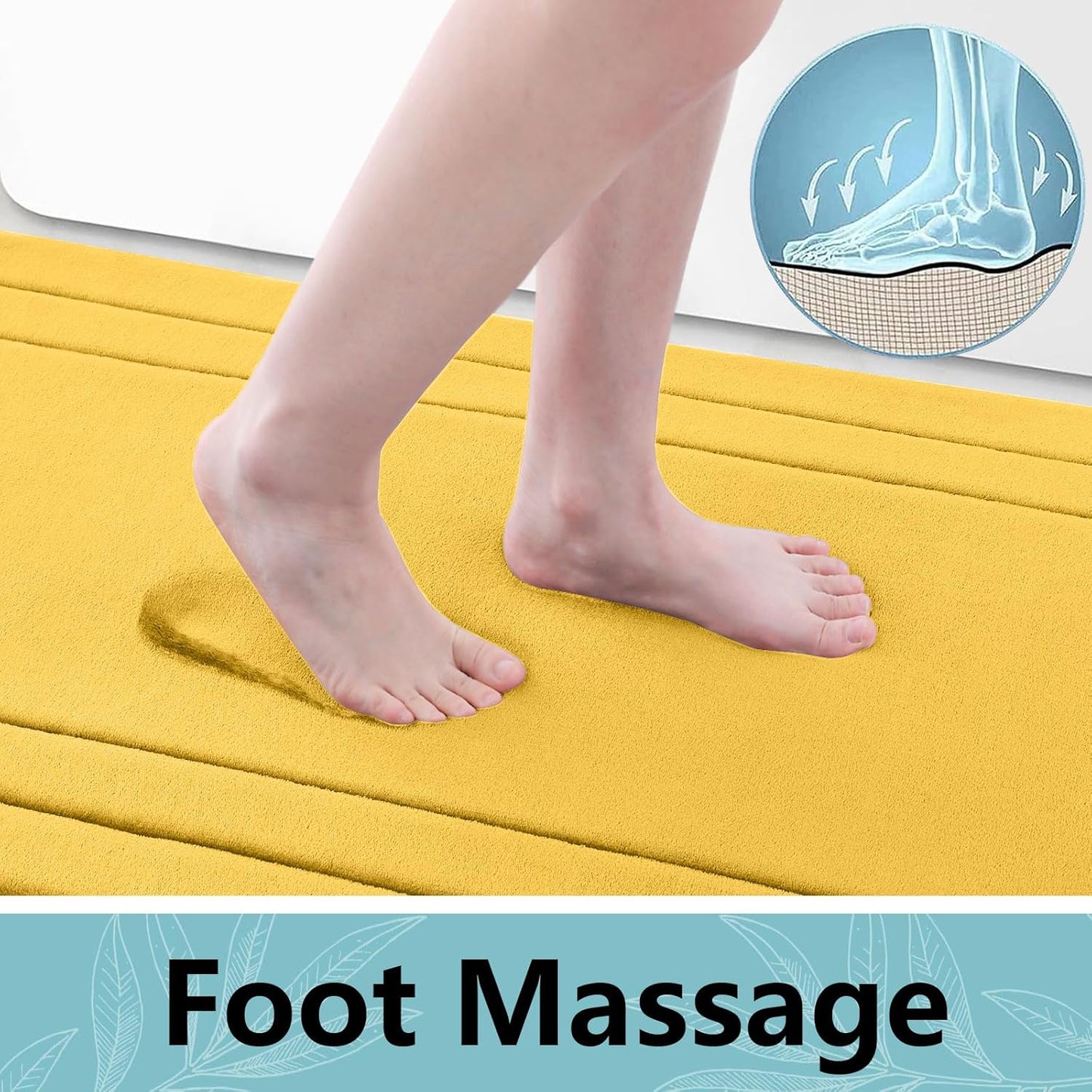 Arotive Memory Foam Bathroom Rug Mat 30x20, Ultra Soft and Absorbent Bath Mat, Machine Wash Dry, Comfortable Bath Rug Carpet for Bathroom Floor, Tub and Shower, Yellow