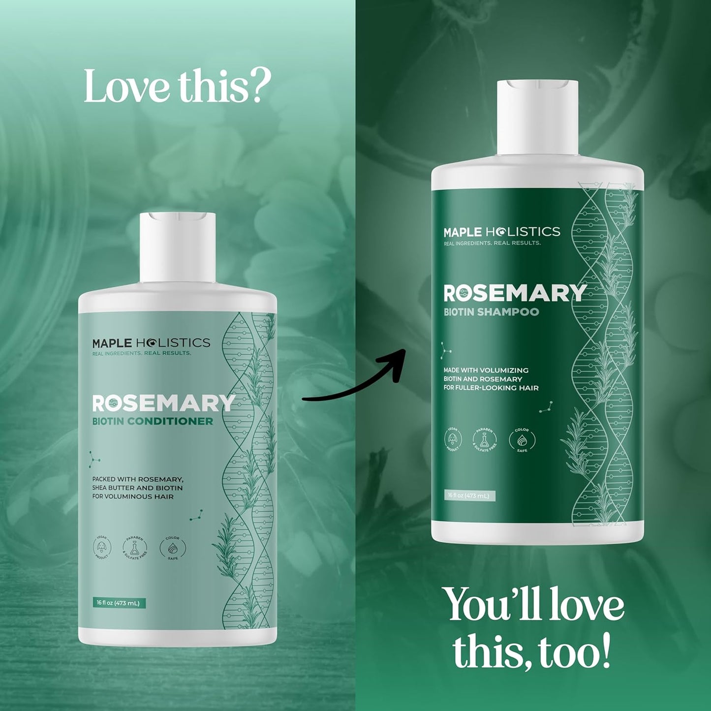 Biotin Rosemary Conditioner for Thinning Hair - Vegan Rosemary Biotin Conditioner with Volumizing Plant Proteins & B Vitamins for Fine Weak & Dull Hair - Sulfate Paraben & Silicone Free (16 Fl Oz)