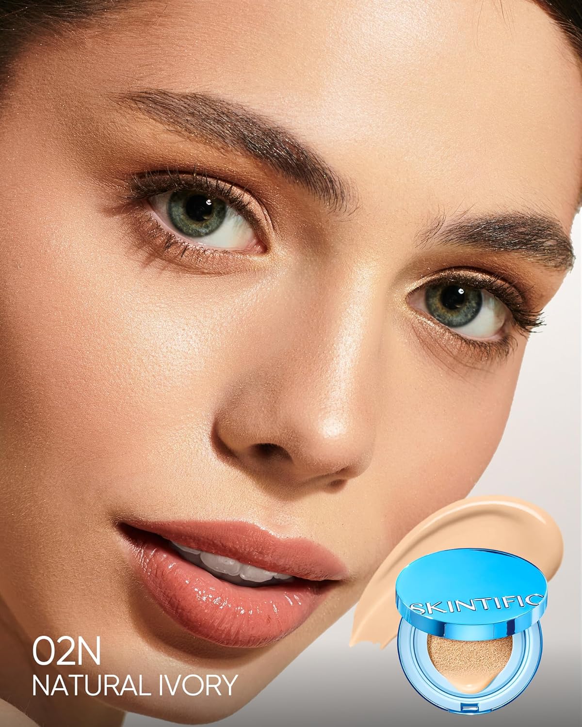 Velvet Matte Cushion Foundation Blue Ultra Cover Powder Foundation, 12h Oil-Control, Lightweight, Long-Lasting, Waterproof Korean Cushion Makeup (02N Natural Ivory)