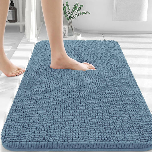 OLANLY Bathroom Rugs 30x20, Extra Soft Absorbent Chenille Bath Rugs, Rubber Backing Quick Dry, Machine Washable Bath Mats for Bathroom Floor, Tub and Shower, Home Decor Accessories, Airy Blue