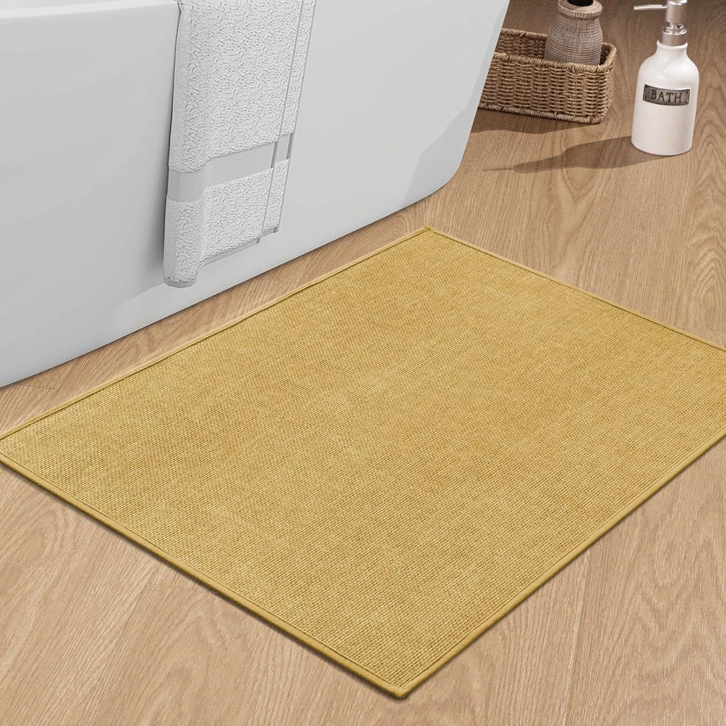 chakme Bathroom Rugs Mat 36x25, Ultra Thin Non Slip Bath Mat Large Quick Dry Absorbent Bath Mat for Bathroom Floor, (Yellow, 36"x25")
