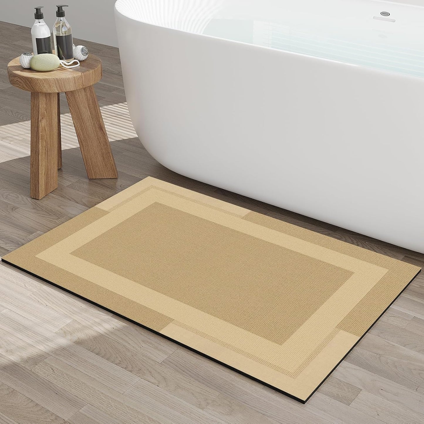 Non Slip Bath Mat, Rubber Backing Ultra Thin Bathroom Rugs Fit Under Door Quick Dry Super Absorbent Washable Bath Rug Shower Mat for Bathroom Floor Bathtub Shower Sink, Easy Care Brown 24"x 35"