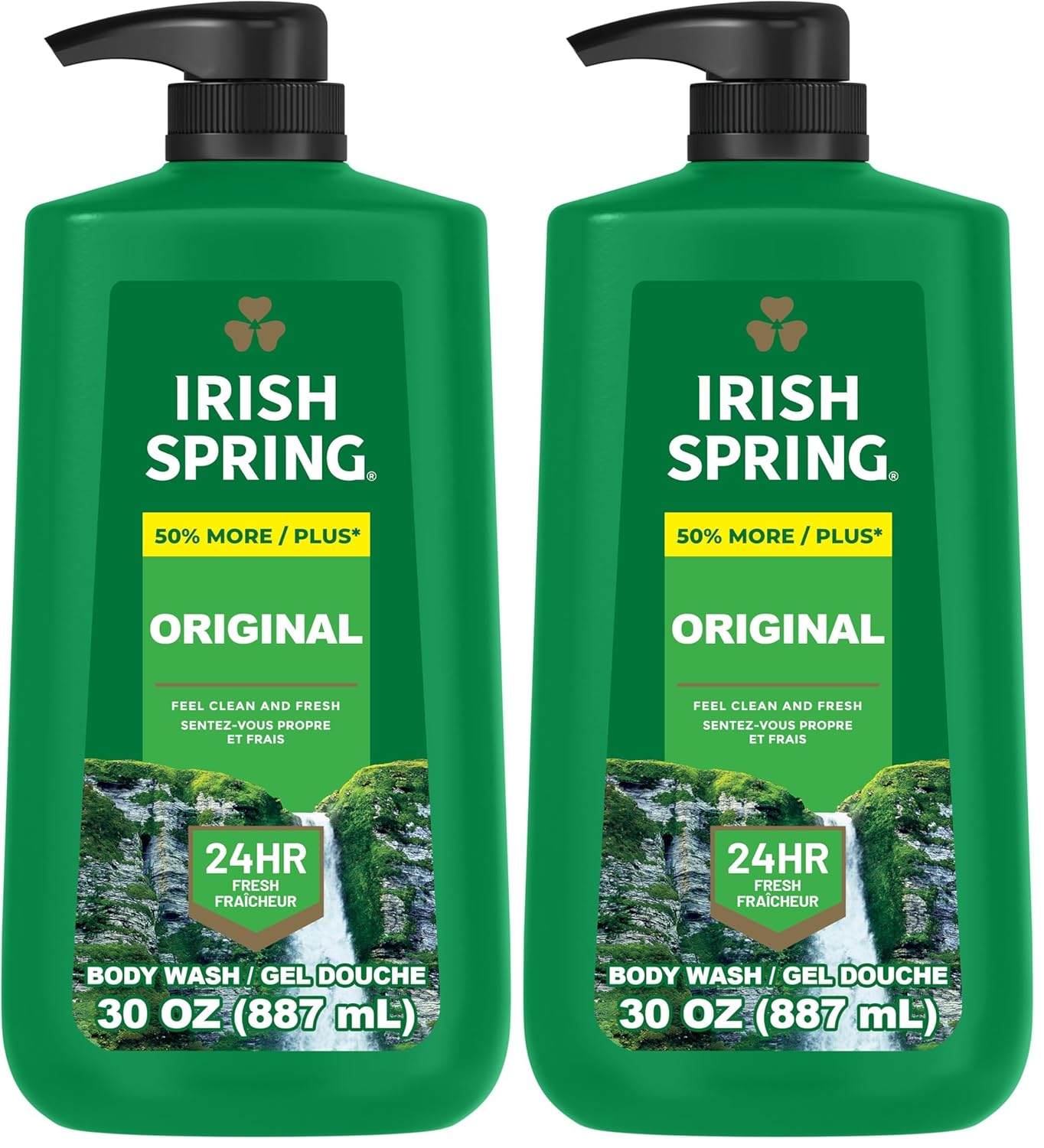 Irish Spring Men's Body Wash Pump, Original Clean Body Wash for Men, Smell Fresh and Clean for 24 Hours, Cleans Body, Hands, and Face, Made with Biodegradable Cleansing Ingredients, 30 Oz Pump