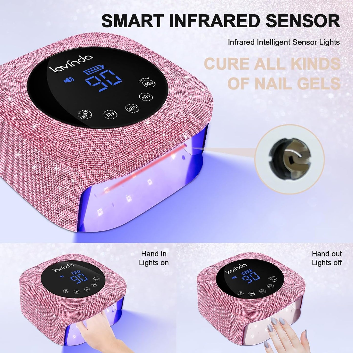 UV Nail Lamp 54W, Cordless Gel UV Led Nail Lamp for Gel Nail Polish, Rechargeable UV Nail Light Nail Dryer with 4 Timer and LCD Display, Professional Fast Curing Lamp Nail Art Tools with Rhinestone
