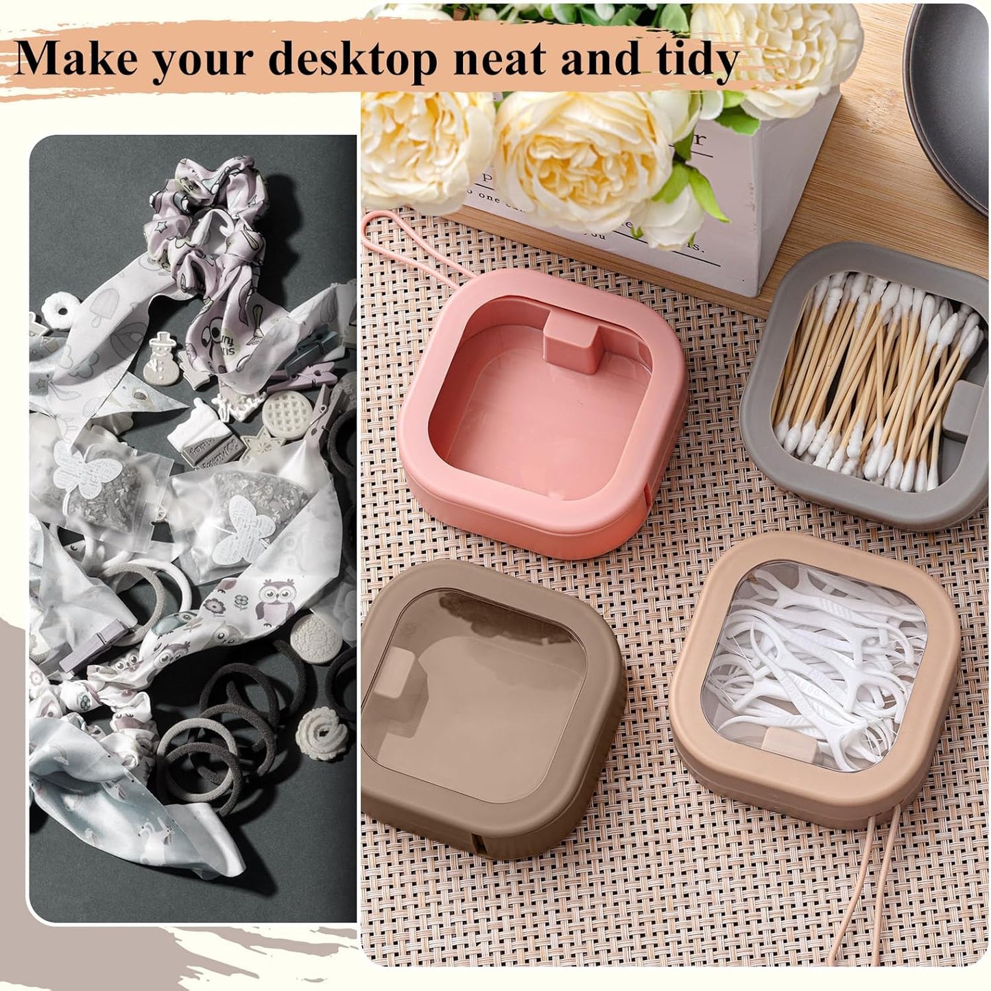 Kathfly 4 Pcs Multicolor Hair Tie Organizer Portable Hair Accessory Storage Containers Stackable Tie Bobby Pin Holder Home Cotton Swab Dispenser Accessories Jewelry Organizer Box