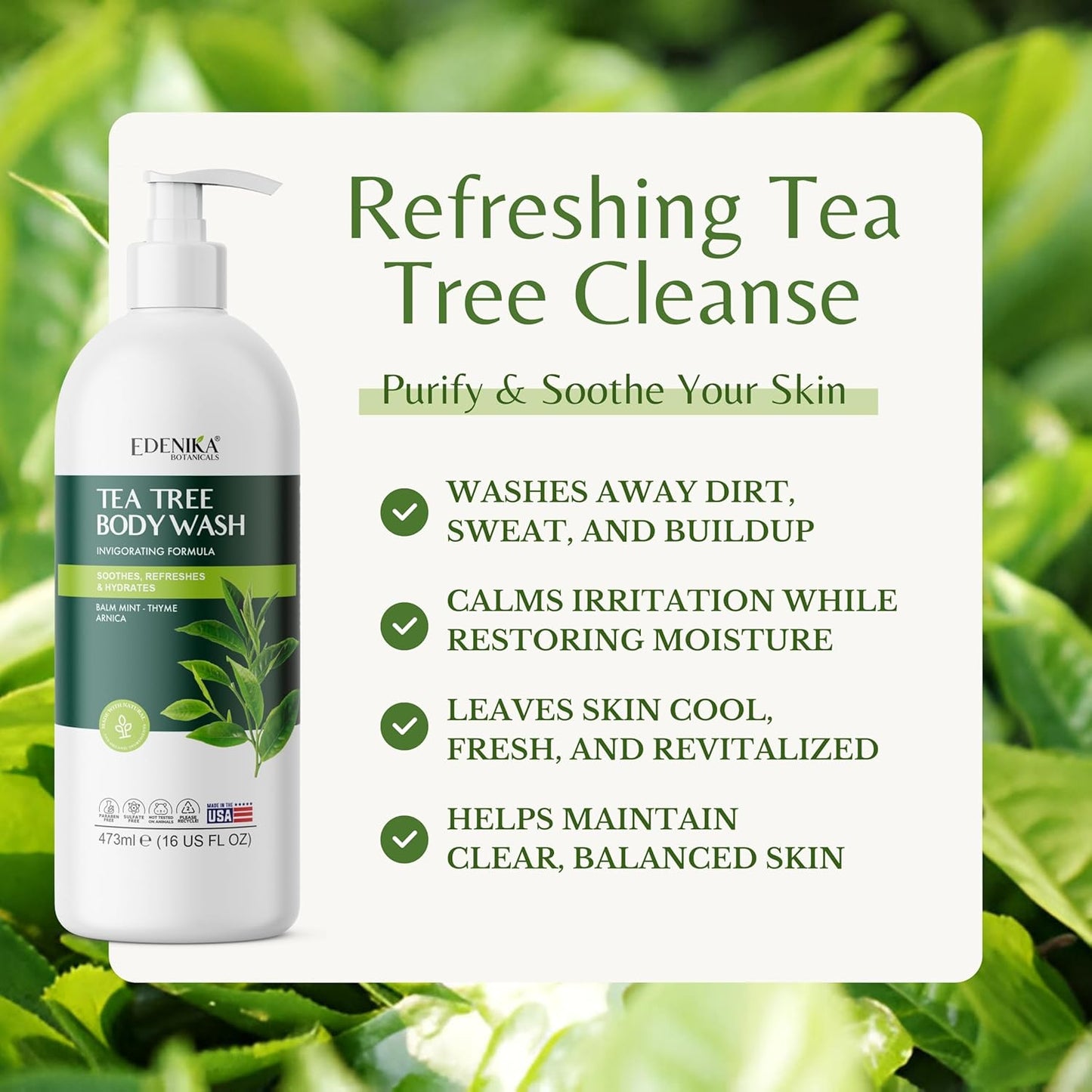 Tea Tree Oil Body Wash, Cleanses & Relieves Itchy Skin, Soothes Jock Itch, Acne & Ringworm, Shower Gel for Dry and Sensitive Skin, Women & Men, Organic & Natural, 16 fl oz, 2-Pack