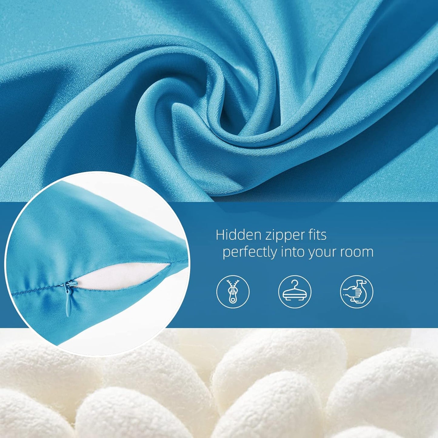 Silk Pillowcase for Hair and Skin Mulberry Silk Pillowcase Soft Breathable Smooth Both Sided Natural Silk Pillowcase with Zipper Beauty Sleep Silk Pillow Case 1 Pack for Gift (King, Pacific Blue)