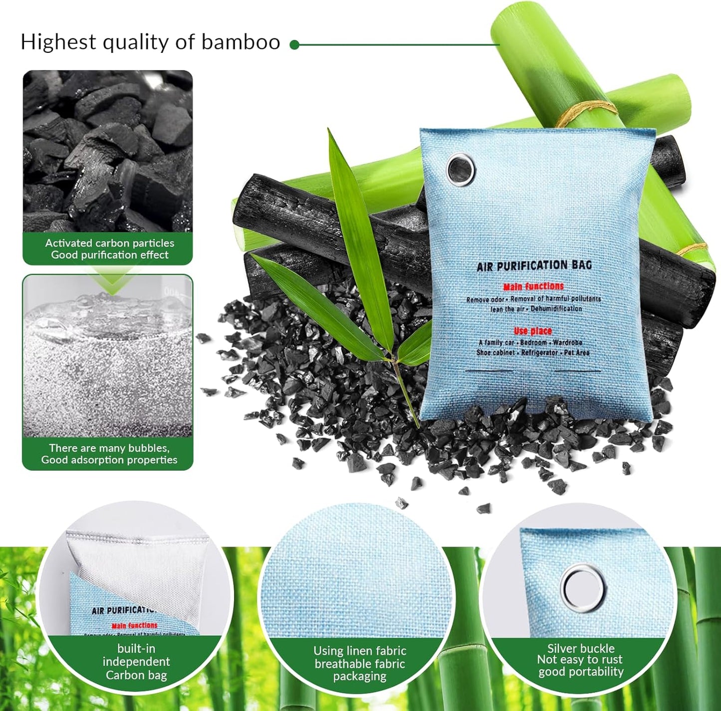 4 Pack charcoal odor absorber,Bamboo Charcoals Air Purifying Bag Charcoals Deodorizer Eliminator for Strong Odors in Car, Closet, Shoe, Basement (200G*4 Pack Blue, Unscented)