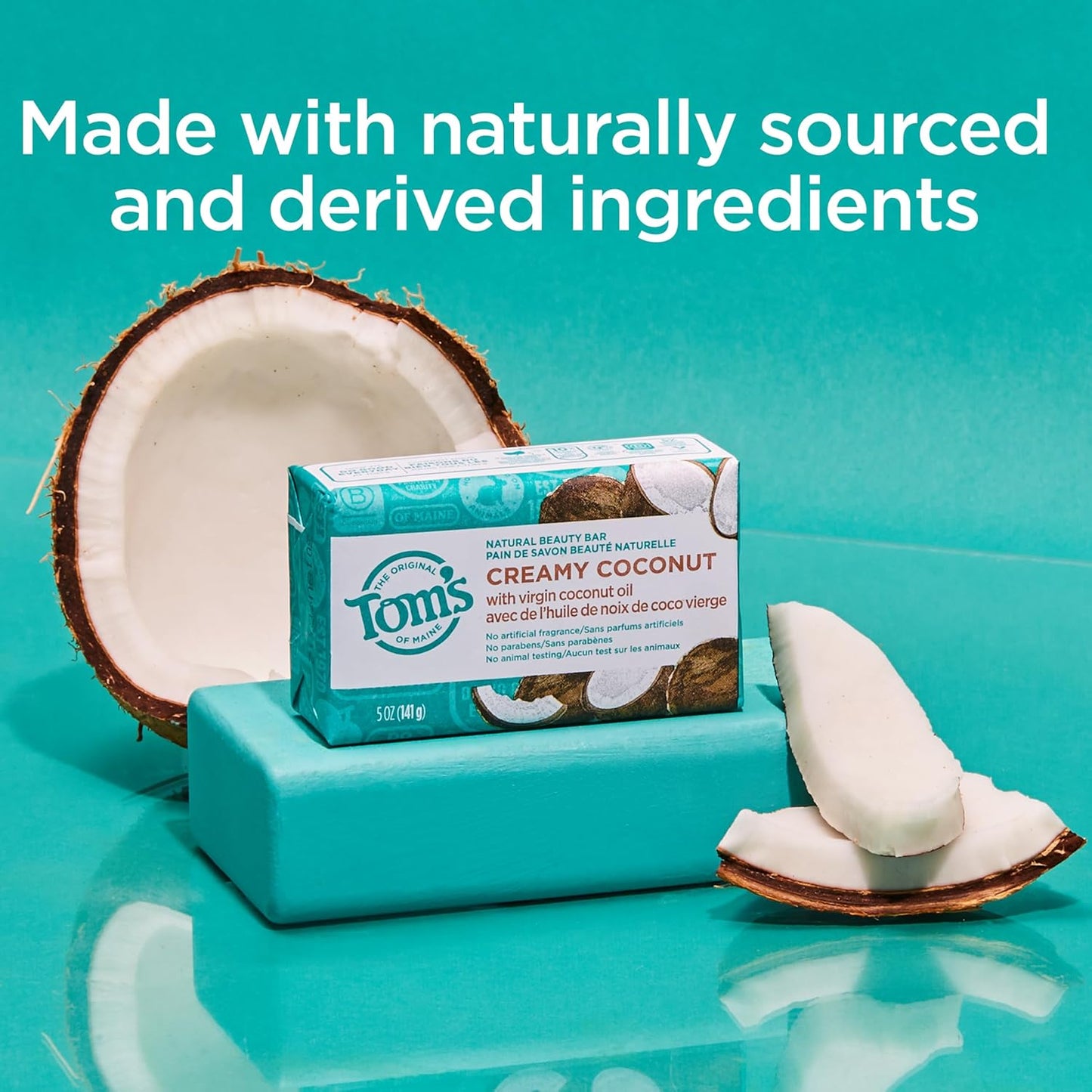 Tom's of Maine Natural Beauty Bar Soap, Creamy Coconut With Virgin Coconut Oil, 5 oz. 6-Pack (Packaging May Vary)