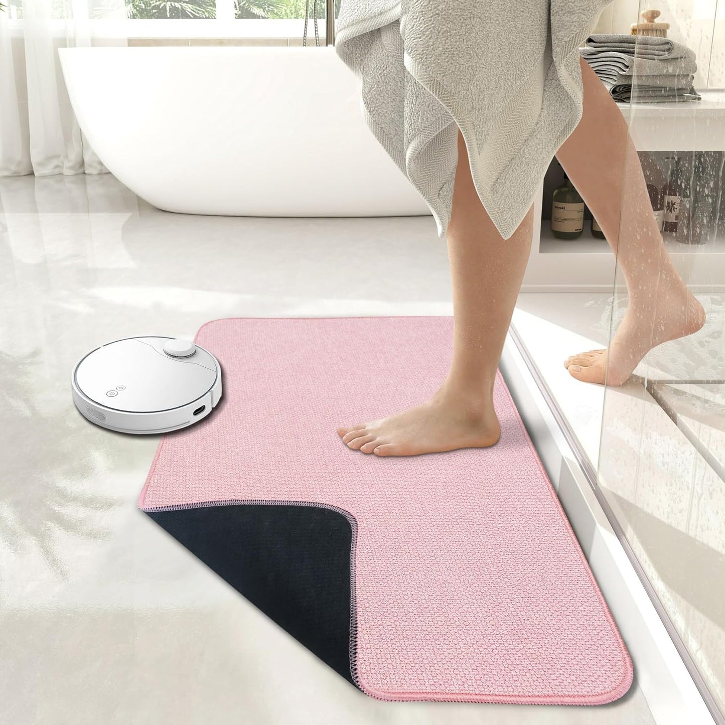 Bath Mat,Ultra Thin Bathroom Rugs,Rubber Bath Mats for Bathroom,No Slip Bath Rugs,Quick Dry,Machine Washable,Low Pile,Absorbent,Shower Outside,Sink,Home Decor Accessories.Pink,1'5"x2'3"(17x27inch)