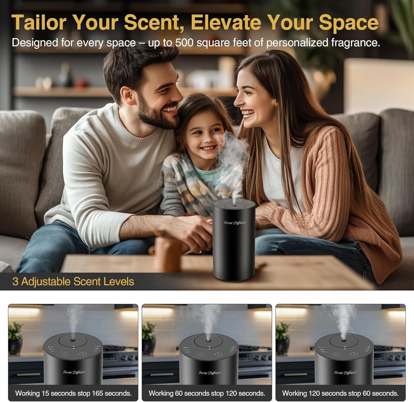 Waterless Essential Oil Diffuser Starter Kit - No Water Needed, Battery Operated Mini Scent Air Machine, Included 3x20ML Essential Oils, Portable Aromatherapy Diffuser for Home & Car, Black, 2Pack