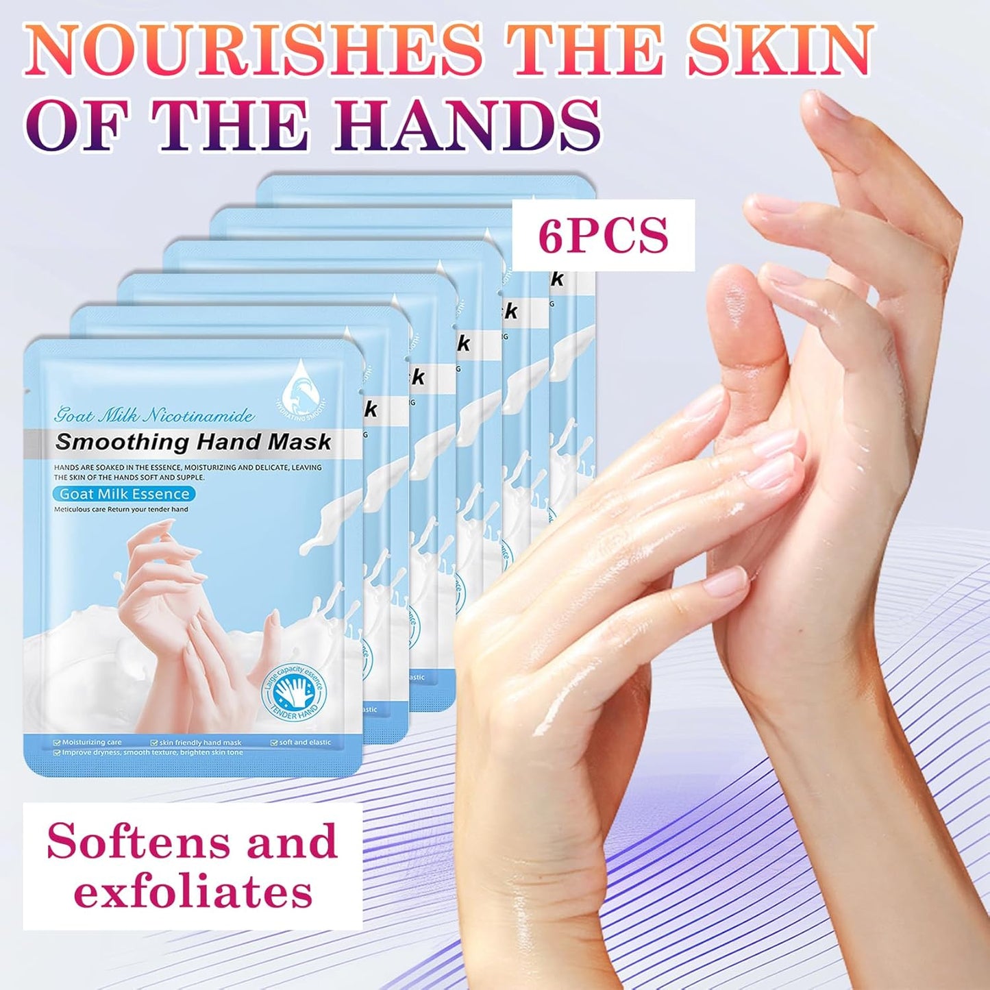 6 Pairs Hand Masks Moisturizing Gloves, Hydrating Hand Mask Moisturizer Gloves Care for Dry Cracked Hands, Smooth Long Lasting Soft Firming Hand Mask Gift Set for Men Women（L