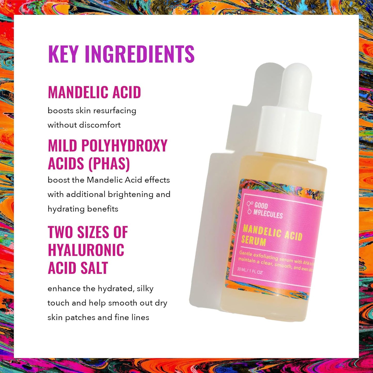 Good Molecules Mandelic Acid Serum - Gentle Face Exfoliator Serum with Ultra Hydrating Hyaluronic Acid - Exfoliating PHAs to Brighten Skin - Skin Care For Face