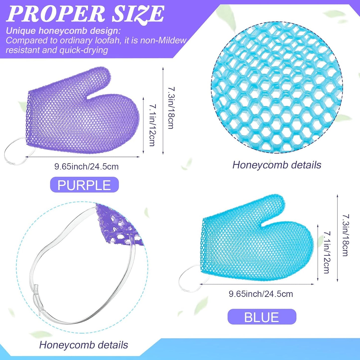 2 Pcs Honeycomb Exfoliating Glove Bath Mitt Body Spa Scrubber, Honeycomb Exfoliator Glove for Body Shower, Honeycomb Exfoliator Scrubber Sponge Shower Loofah, Quick Drying