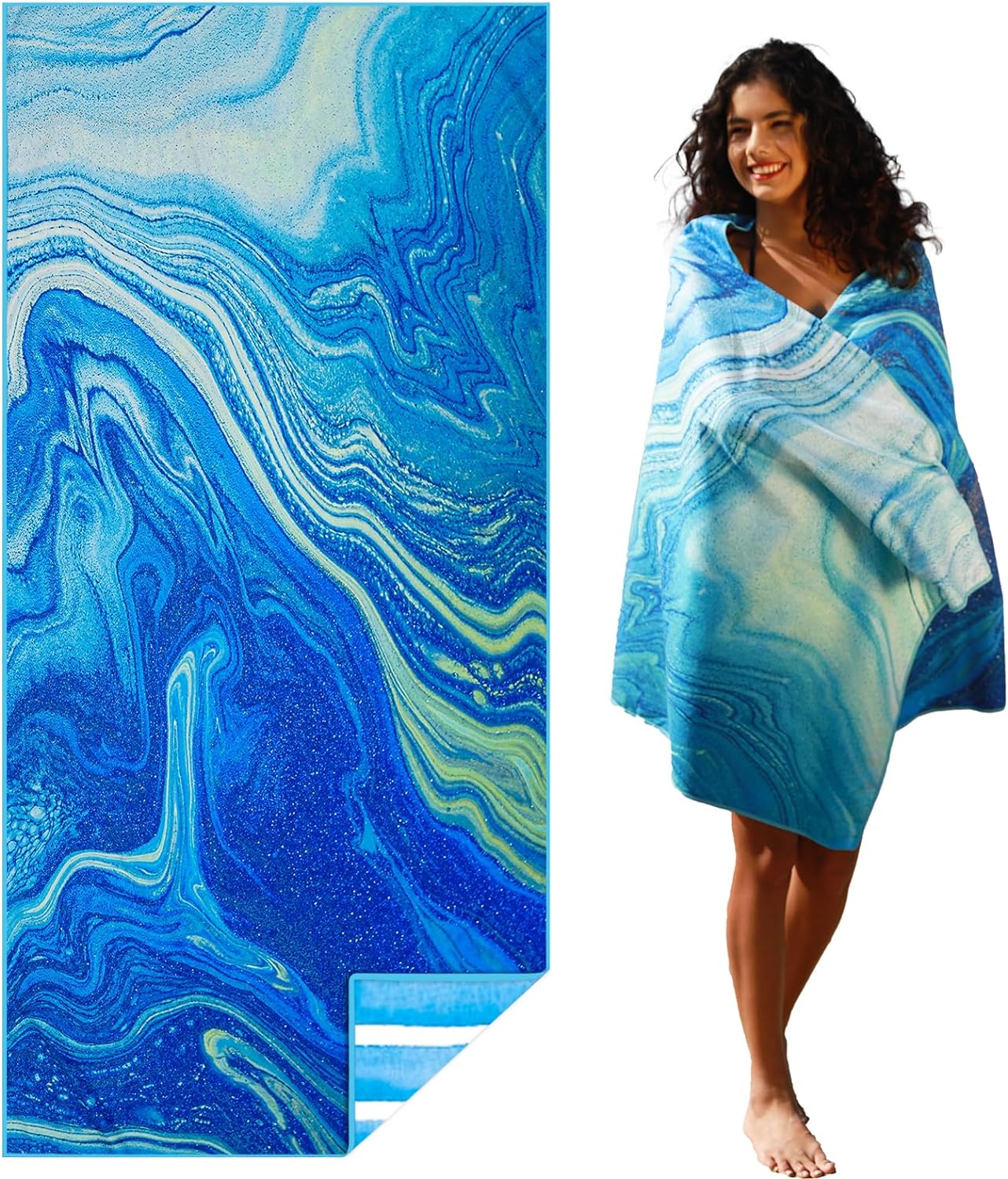 Microfiber Lightweight Thin Beach Towel Sand Free Quick Dry Compact Towels for Swimming Pool Camping Beach Accessories Large Easy Pack Travel Things for Vacation Essentials Gift Adult 32*71 Inch