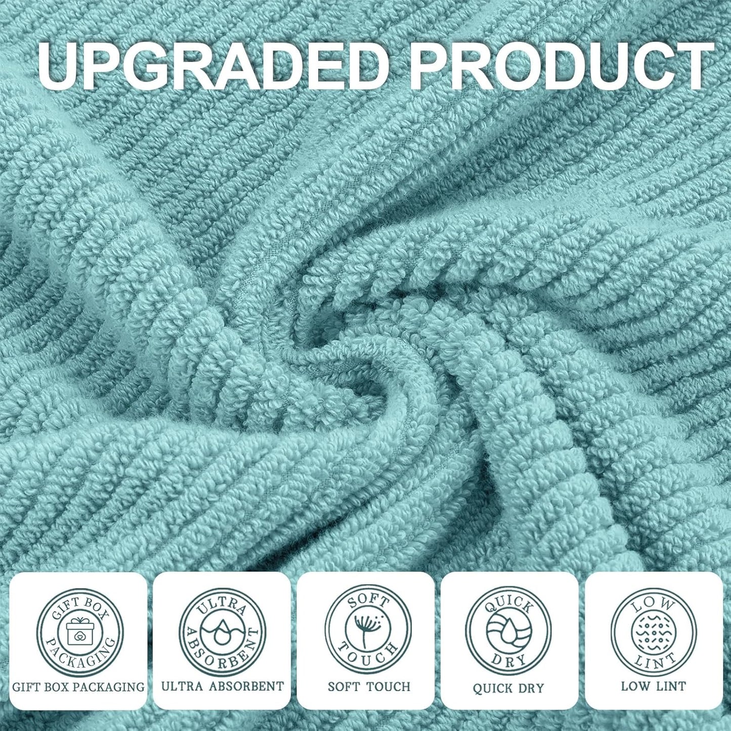 VOOVA & MOVAS Bathroom Towels Set, 100% Cotton | Quick Dry | Soft | Thick, 3 Piece Towel Set, 1 Large Bath 30" x 56", 1 Hand 18" x 28", 1 Wash Cloth 13" x 13", Bathroom Essentials, Aqua Teal