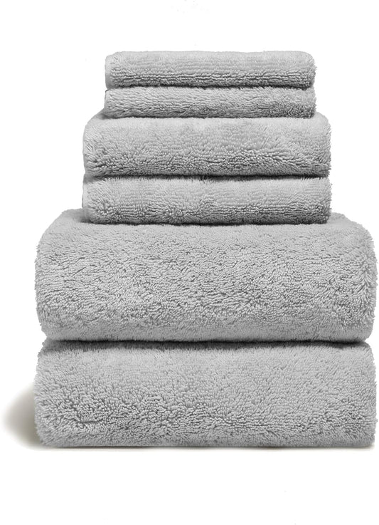 Italic Ultraplush 100% Australian Cotton Towels Standard 6 Piece Set, 2 Bath, 2 Hand, 2 Washcloths, 800GSM Lightweight, Highly Absorbent Quick Dry Soft Resort Grade Towels (Light Gray)