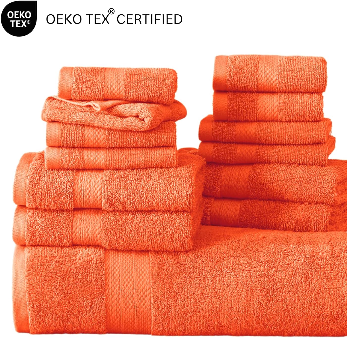 Lane Linen 100% Cotton Bathroom Towel Set - 24 Pc - Ring Spun, Quick Dry, Soft & Absorbent - 2 Bath Sheets, 4 Fingertip, 4 Bath, 6 Hand Towels, 8 Washcloths - Machine Wash in Cold Water - Living Coral