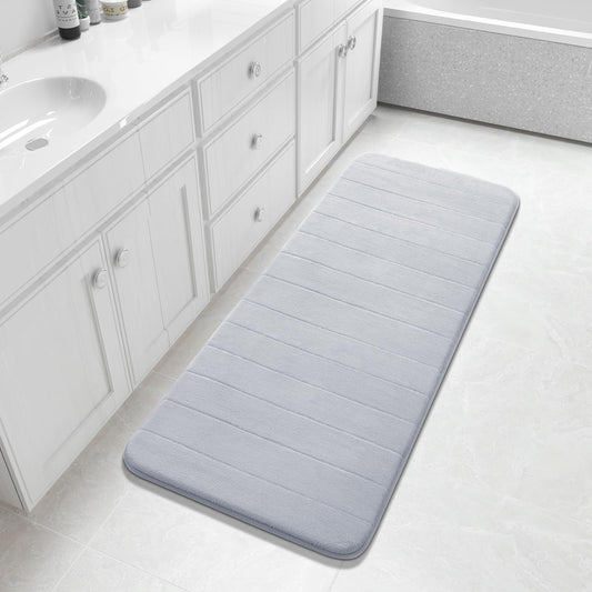 Yimobra Bathroom Runner 55"x24", Non Slip Memory Foam Bath Mat, Super Soft Water Absorbent Hallway Carpet, Machine Washable Rug for Vanity Tub Shower, Silver