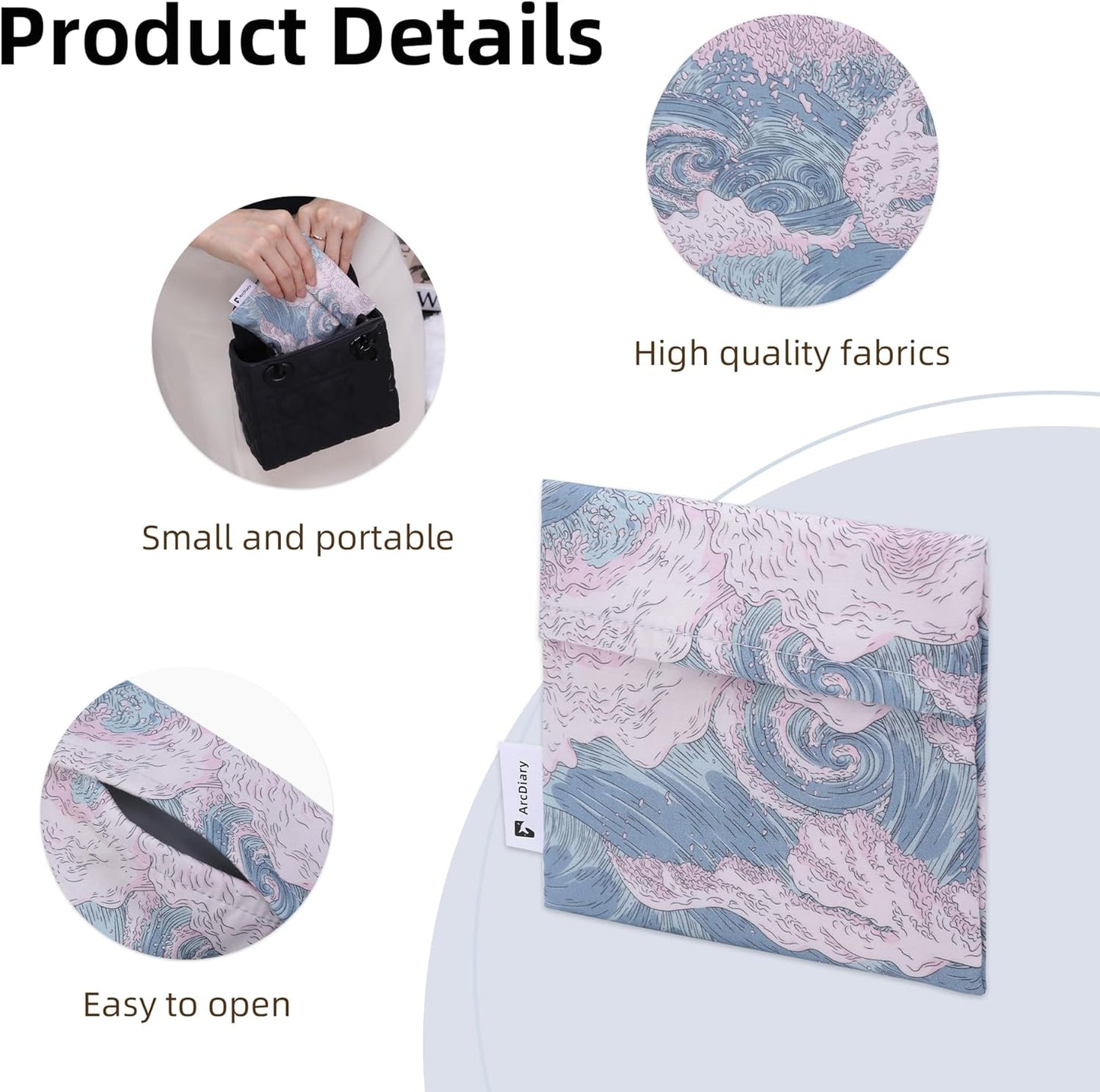 Period Bag for Teen Aged Girls, Portable Sanitary Pad Storage Bag for Teen Pads/Sanitary Napkins/Small Tampons, Feminine Menstrual Cup Pouch (Sea and Waves)