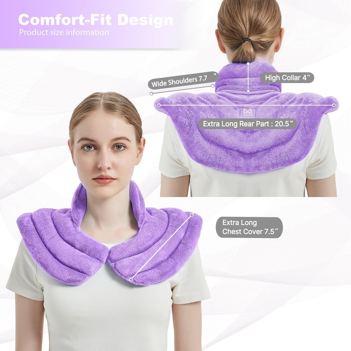 Neck Heating Pad Microwavable for Shoulders, Warmer Wrap Microwave Heating Pad for Neck and Shoulders for Pain Relief (Purple)