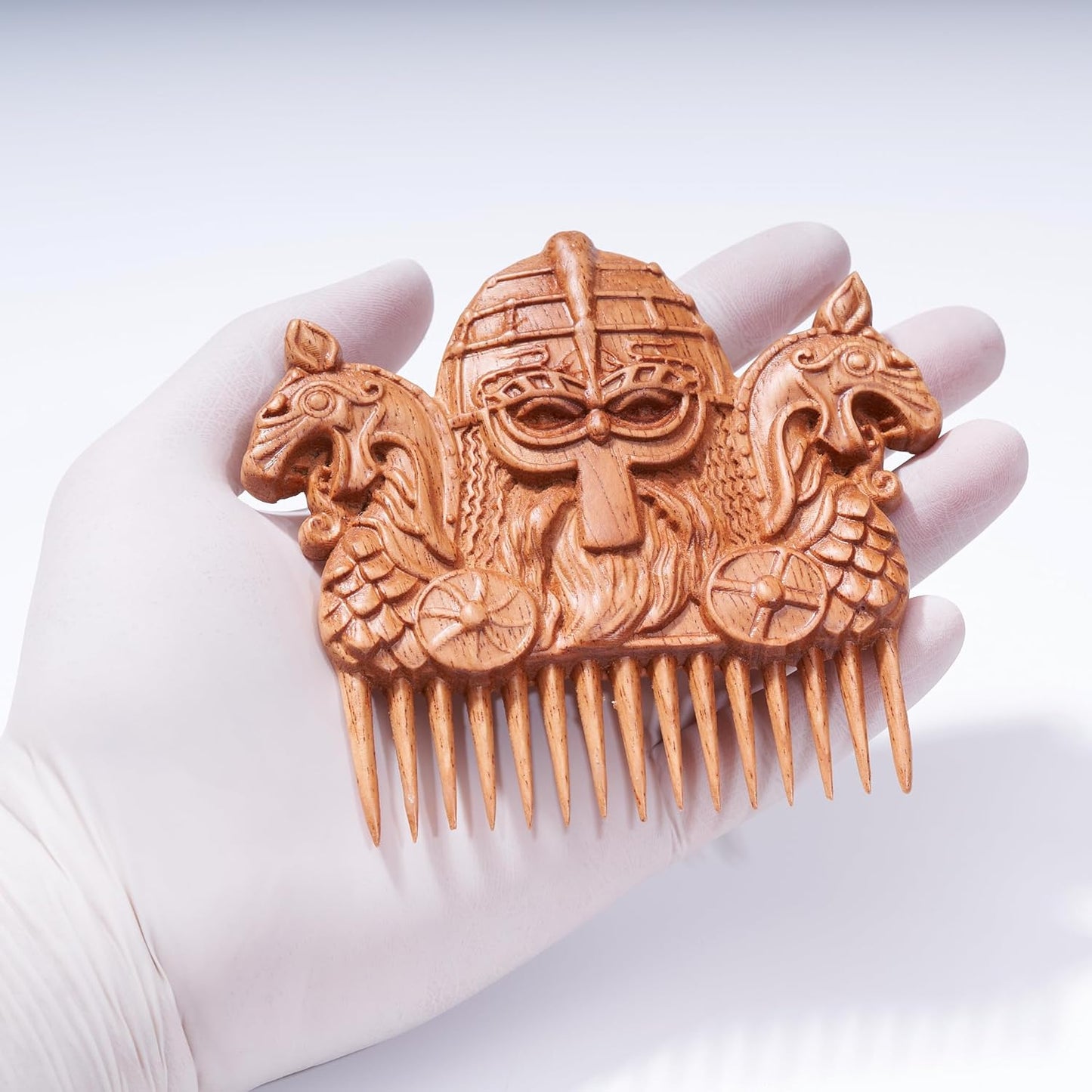 Handicraftviet Hand-Carved Wooden Hair Comb, Wooden Comb for Men's Hair, Beard, and Mustache, Great Gift - Vilking 2 - Natural wood