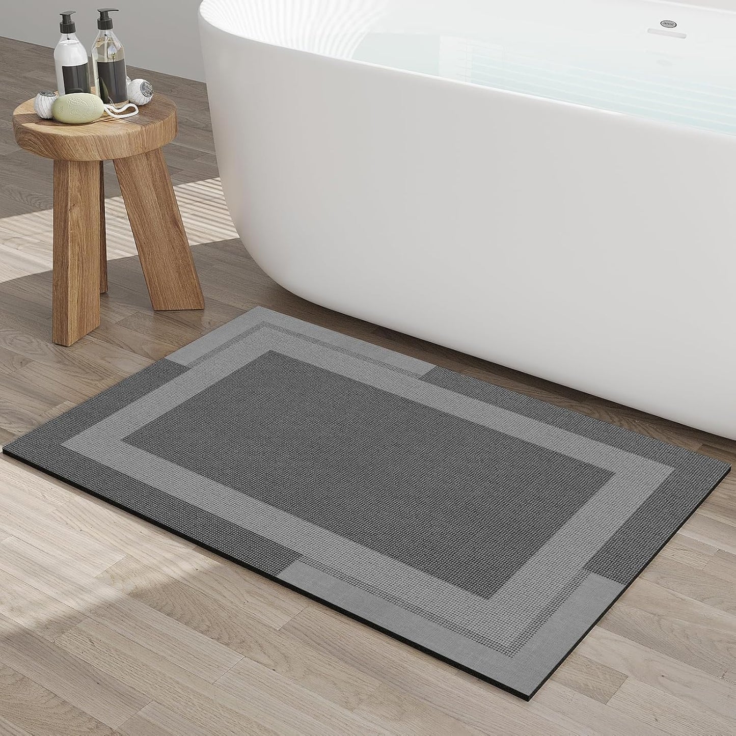 Non Slip Bath Mat, Rubber Backing Ultra Thin Bathroom Rugs Fit Under Door Quick Dry Super Absorbent Washable Bath Rug Shower Mat for Bathroom Floor Bathtub Sink, Easy Care Dark Grey 24"x 35"