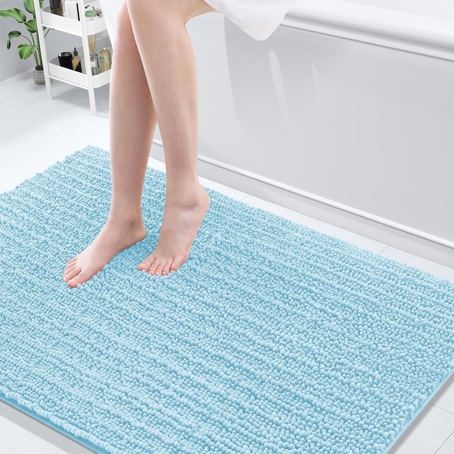 Arotive Luxury Chenille Bathroom Rug Mat, Extra Soft Thick Absorbent Shaggy Bath Rugs, Non-Slip Machine Wash Dry, Plush Bath Mats for Bathroom, Shower and Tub, 59x35, Blue