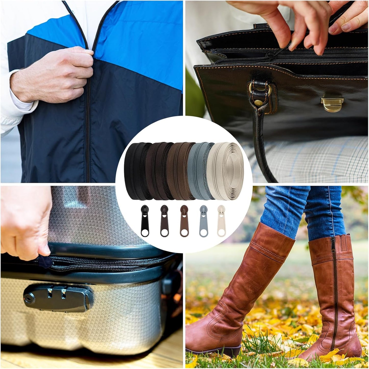 DOITEM 3 mm Nylon Endless Zipper Set with Slider - 14 Meter, 12.5 Yard, 5 Colors