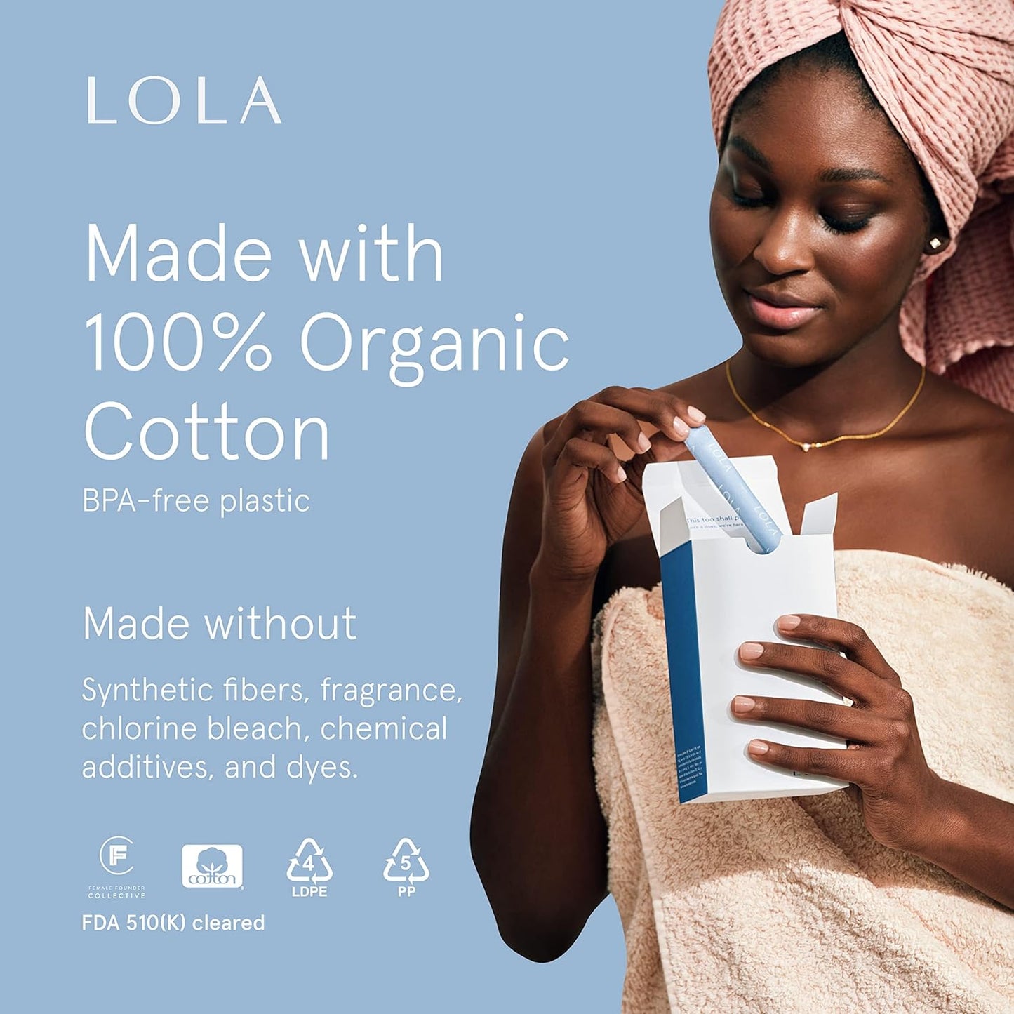 LOLA Organic Cotton Tampons, 8 Count - Super Non-Toxic Tampons, Period Feminine Hygiene Products, HSA FSA Approved Products Feminine Care