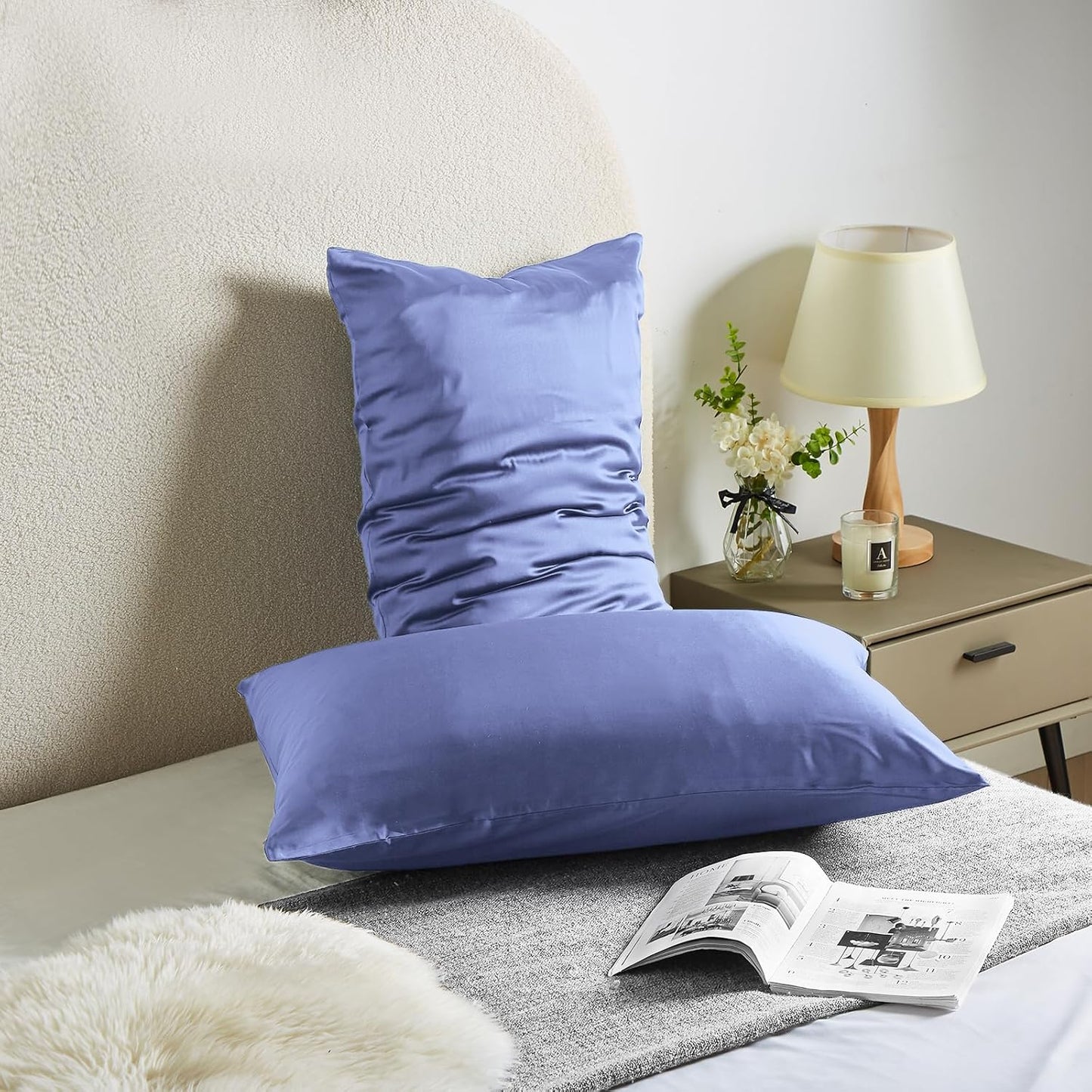 Pillowcase for Hair and Skin Mulberry Silk Soft Breathable Smooth Both Sided Natural Pillowcase with Zipper Beauty Sleep 1 Pc for Gift (Standard, Cornflower Blue)