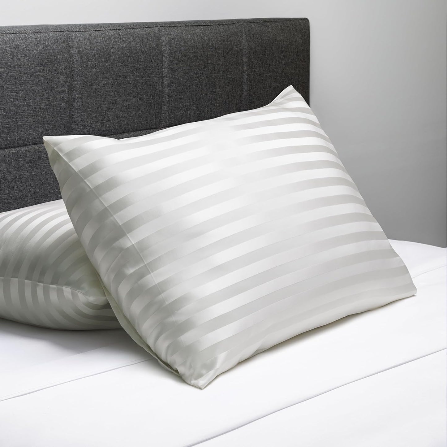 Fishers Finery 30mm 100% Pure Mulberry Silk Pillowcase, Quality Tested (White Stripe, King)