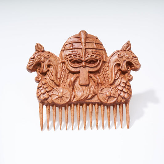 Handicraftviet Hand-Carved Wooden Hair Comb, Wooden Comb for Men's Hair, Beard, and Mustache, Great Gift - Vilking 2 - Natural wood