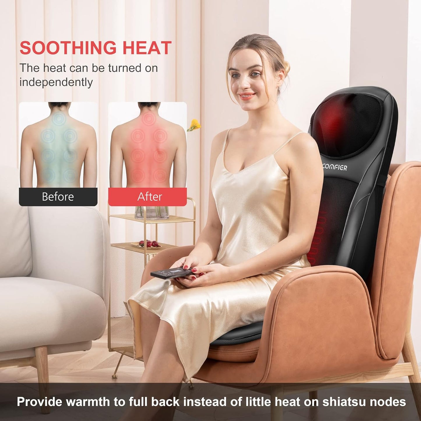 COMFIER Shiatsu Back Massager with Heat, Deep Kneading & Rolling Massage Chair Pad, Chair Massager for Office Home Use, Gift for Dad Mom