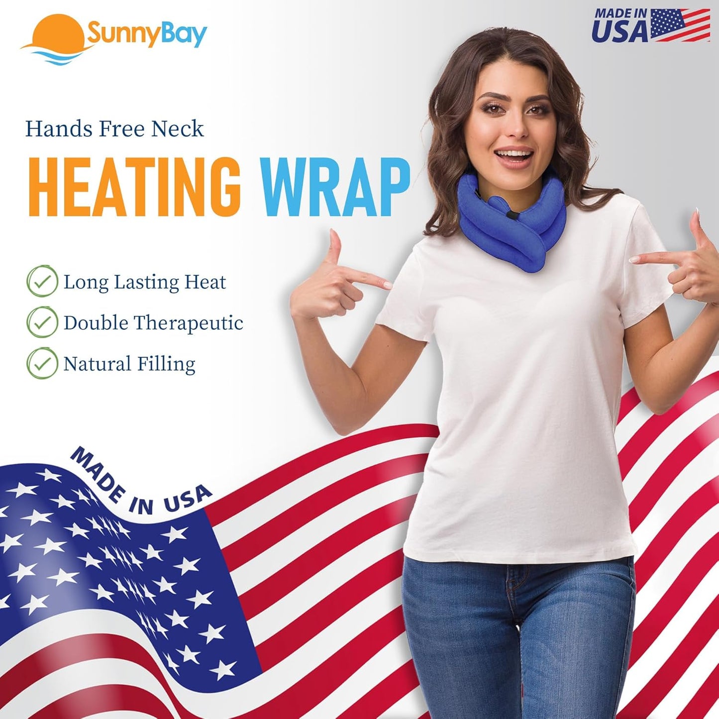 SunnyBay Microwave Heating Pad, Microwavable Heated Neck and Shoulder Wrap, Hands-Free Weighted Moist Hot or Cool Pack, Soft Fleece Cover and Flaxseed Filling, 26 Inch Length, SkyBlue