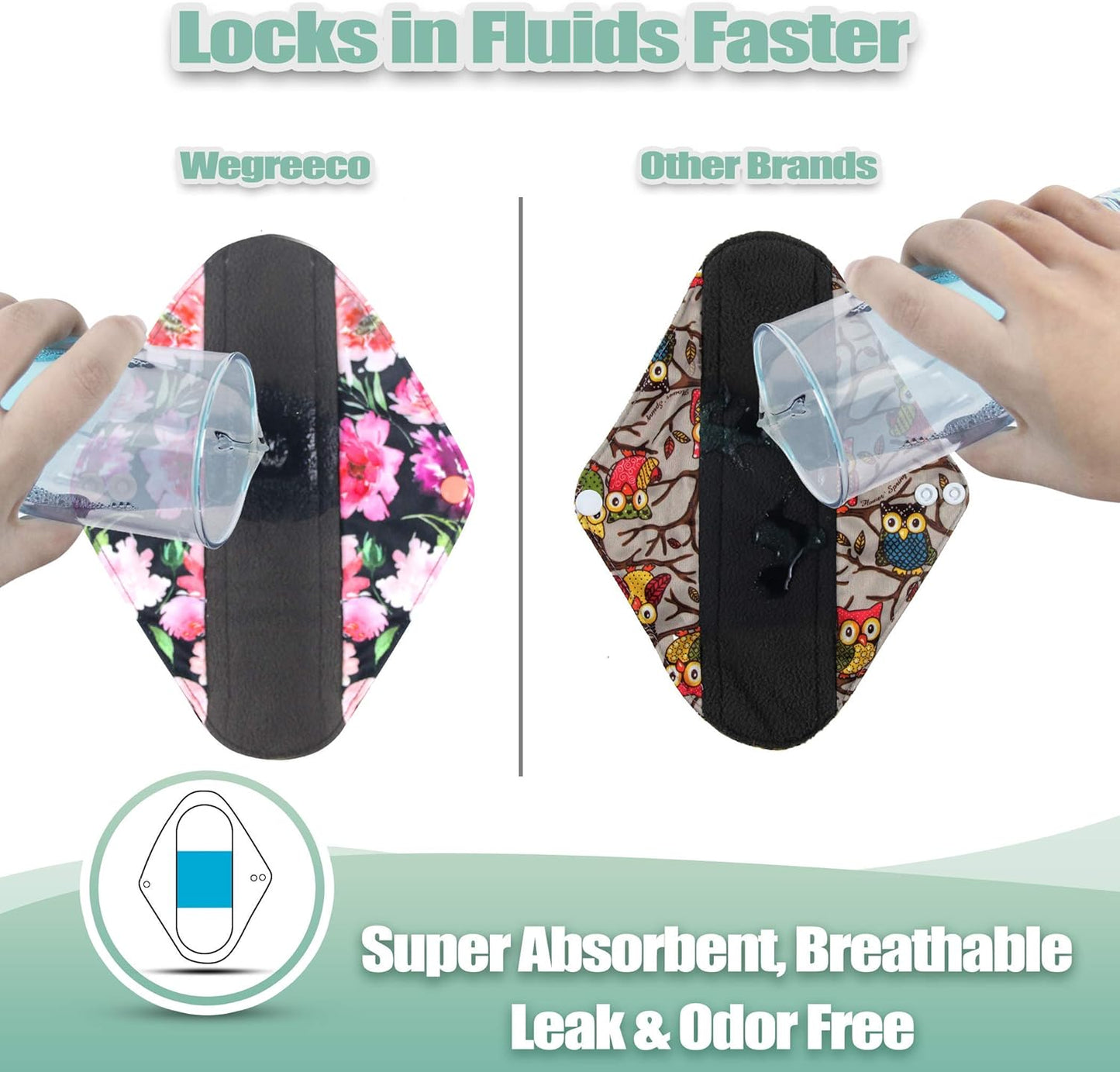 wegreeco Reusable Menstrual Pads - Reusable Sanitary Pads | Reusable Panty Liners | Soft Cloth Menstrual Pads - 6 Pack with 1 Cloth Mini Wet Bag (Small, Flower 02)