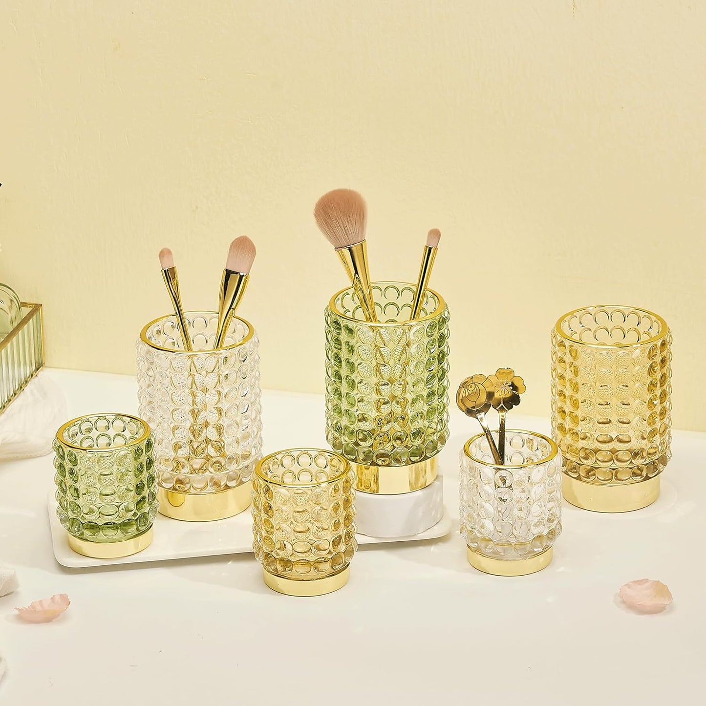 Makeup Brush Holder Organizer,Toothbrush Holders,Desk Pen Pencil Holder,Multifunctional Vintage Glass Brush Cup(A38-6-US/Gold/S)