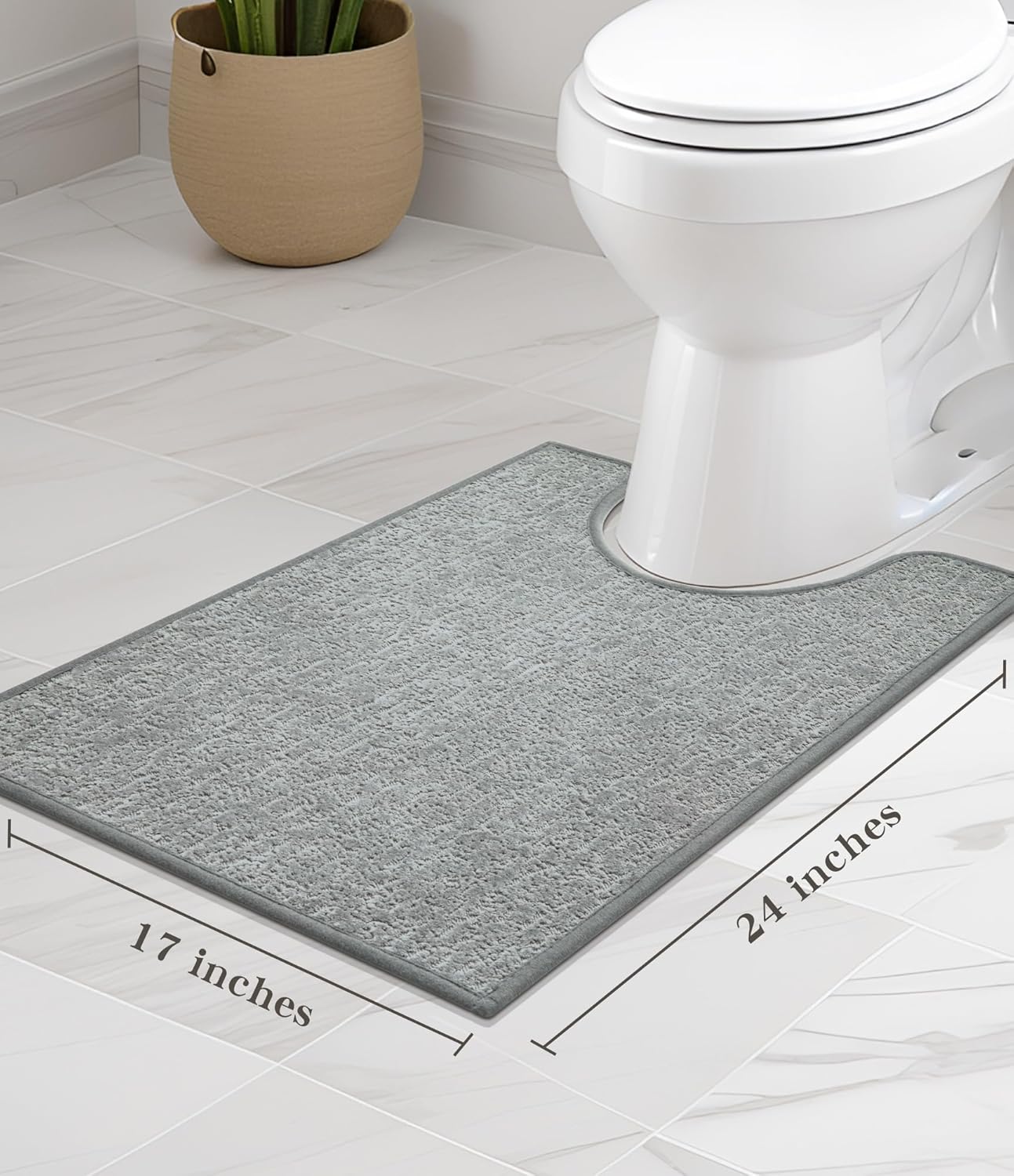 chakme Bathroom Rugs Mat U-Shaped 24x17, Ultra Thin Non Slip Bath Mat Small Quick Dry Absorbent Bath Mat for Bathroom Floor, (Light Grey, U-24"x17")