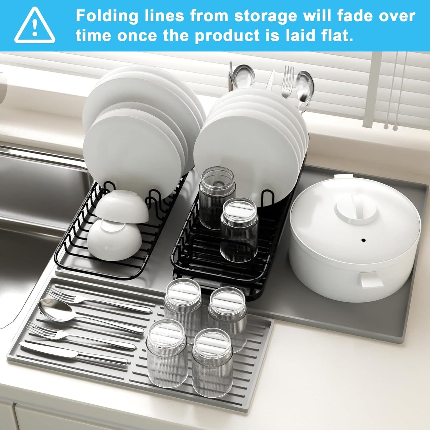 Golener Silicone Coffee Mat Set - 24" x 16" Coffee Bar Mat for Countertop, Kitchen Station Pad Accessories Fit Under Coffee Maker or Machine, Dish Drying Mat, Heat Resistant Kitchen Gadget, Grey