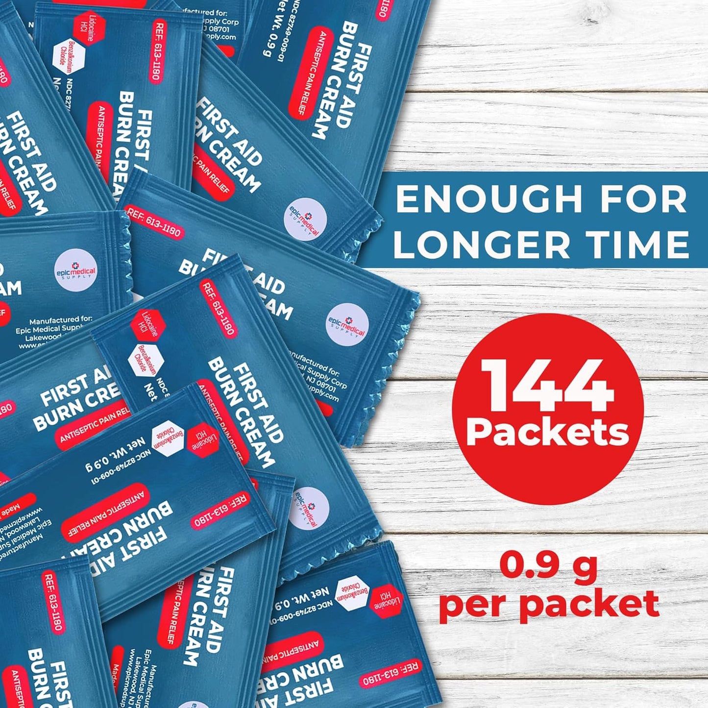 First Aid Burn Cream Packets Box of 144, Burn Ointment with Lidocaine and Benzalkonium Chloride for Minor Scrapes, Cuts, and Skin Irritations, Home and Medical Skincare