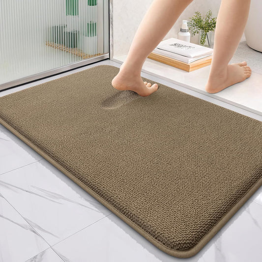 OLANLY Thick Memory Foam Bath Mat Rug 36x24, Extra Soft Absorbent Bathroom Rug, Quick Dry Bath Mats, Non-Slip, Machine Washable Carpet for Bathroom, Tub and Shower, Home Decor Accessories, Tan