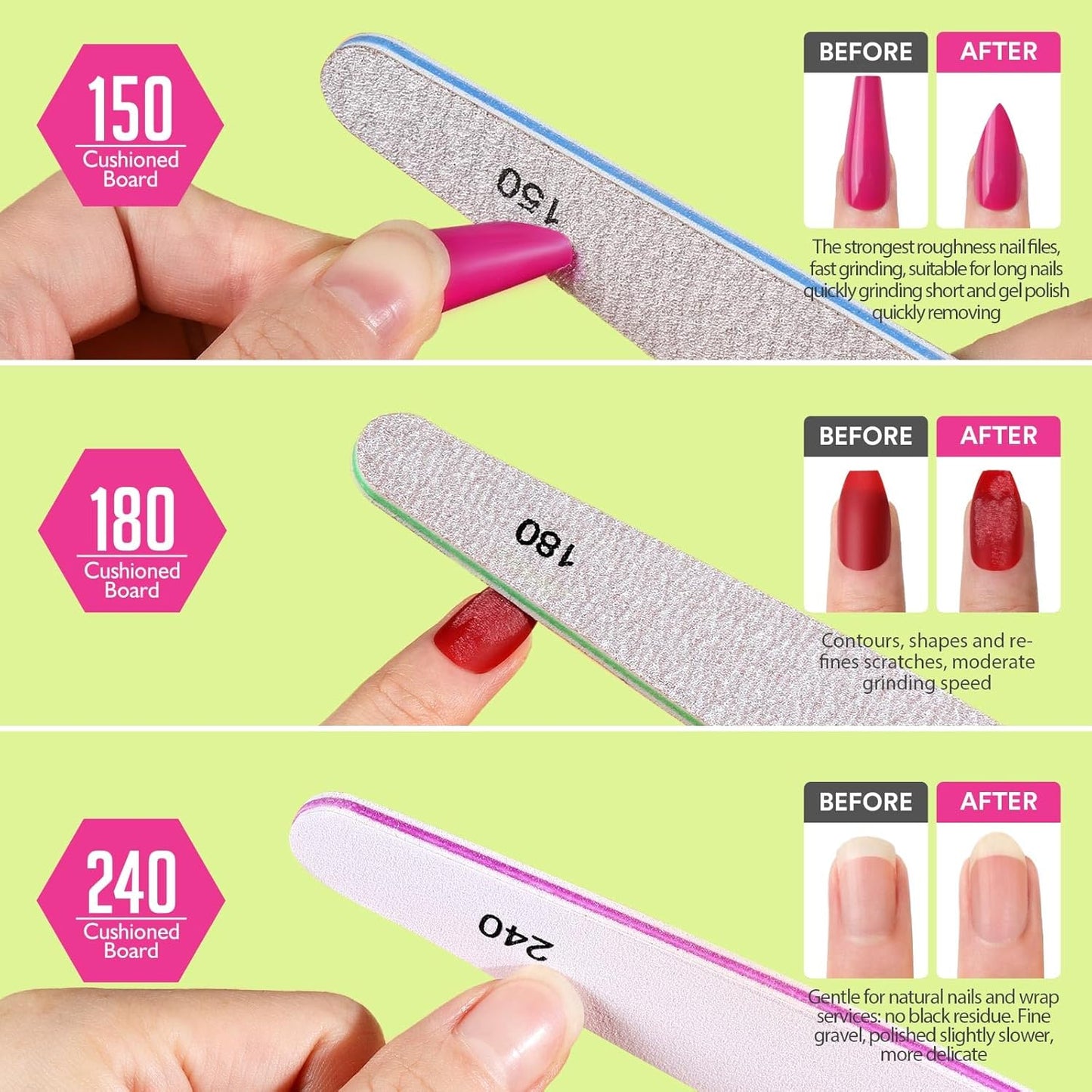 Teenitor 12pcs Nail Files and Buffers, Nail File Nail Buffer Block for Women, Emery Boards for Nails Nail Buffer and Shine Kit, Fingernail Files 100/180 Grit Nail Files for Natural Nails