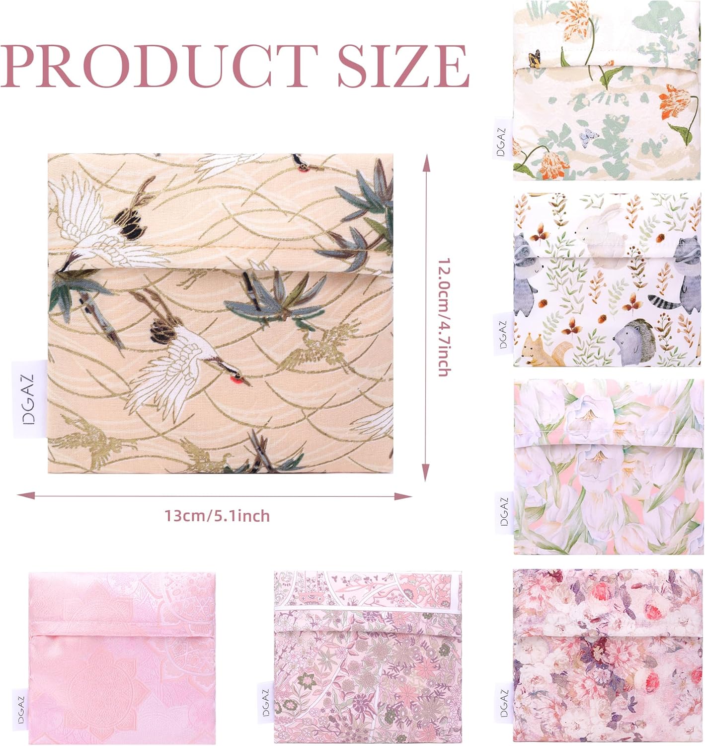 DGAZ Sanitary Napkin Storage Bag, Period Bag for Teen Aged Girls, Portable Period Bag for Panty Liners/Menstrual Cup/Small Tampons，Mini Makeup Bag for Purse(Fairy Crane)