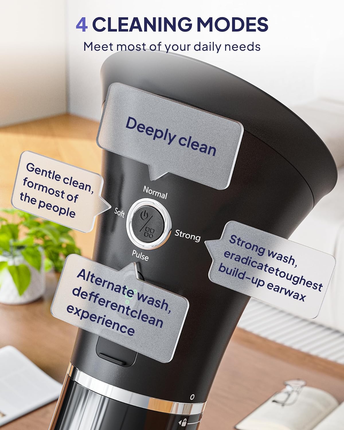 Upgraded Ear Wax Removal with One-Piece Waste Tank, Safe Cleaner with Water Temperature Sensor, Effective Ear Irrigation Kit & USB-A to C Cable, IPX7, Black