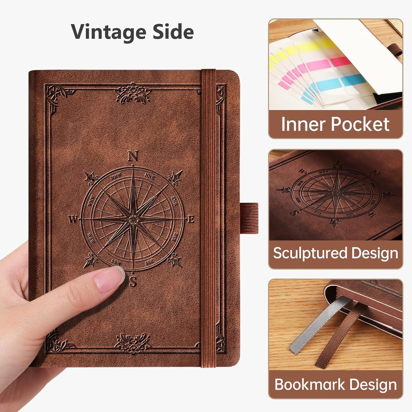 AHGXG Small Lined Pocket Journal Notebook for Men - 256 Numbered Pages College Ruled B6 Mini Journal, Vintage Soft Leather Hardcover, 80gsm Paper, for Women Work Office School, 4.1'' X 5.7''- Brown