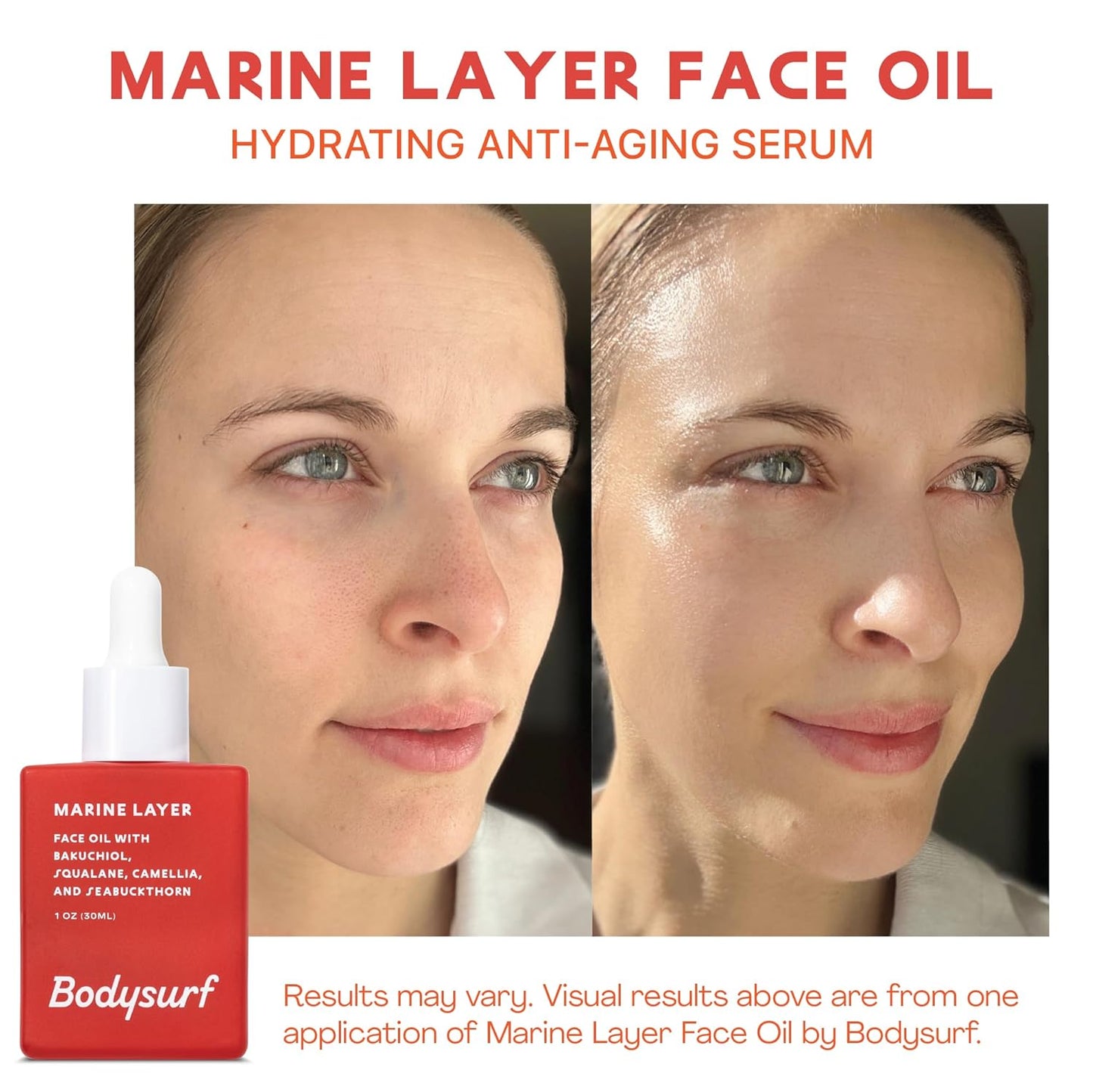 Bakuchiol Face Oil & Serum Alternative - Luxury Anti-Aging Facial Oil with Camellia, Seabuckthorn & Jojoba - Hydrating Organic Skincare Faceoil for Radiance & Wrinkles - Bodysurf Marine Layer (1oz)