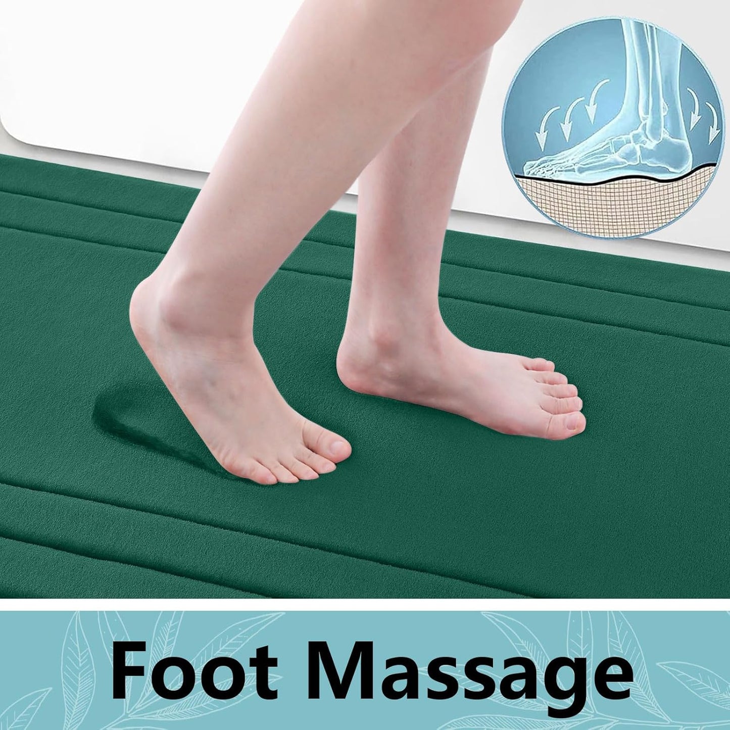 Arotive Memory Foam Bathroom Rug Mat 47x24, Ultra Soft and Absorbent Bath Mat, Machine Wash Dry, Comfortable Bath Rug Carpet for Bathroom Floor, Tub and Shower, Dark Green